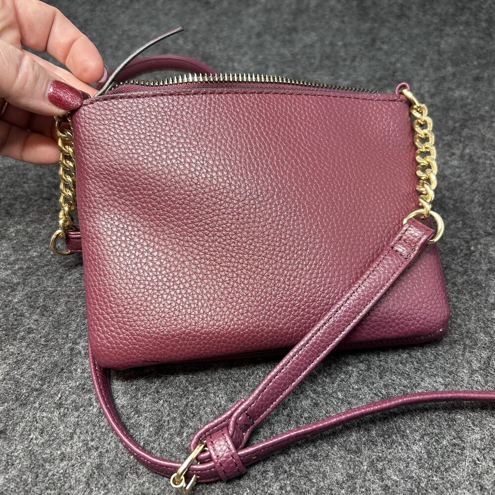 Nanette Lepore Crossbody Bag Burgundy Gold Hardware Double Compartment Vegan - Picture 6 of 7